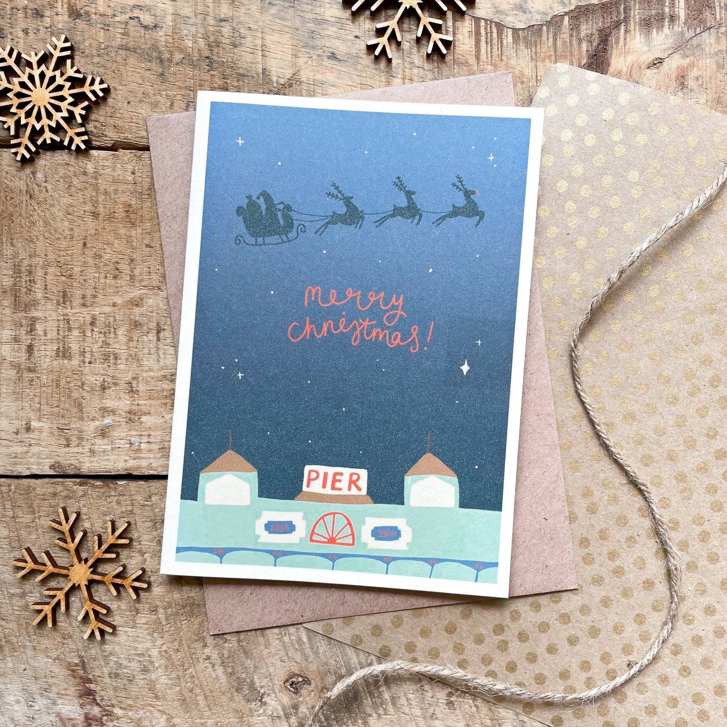 'Teignmouth Pier' Recycled Coffee Cup Christmas Card