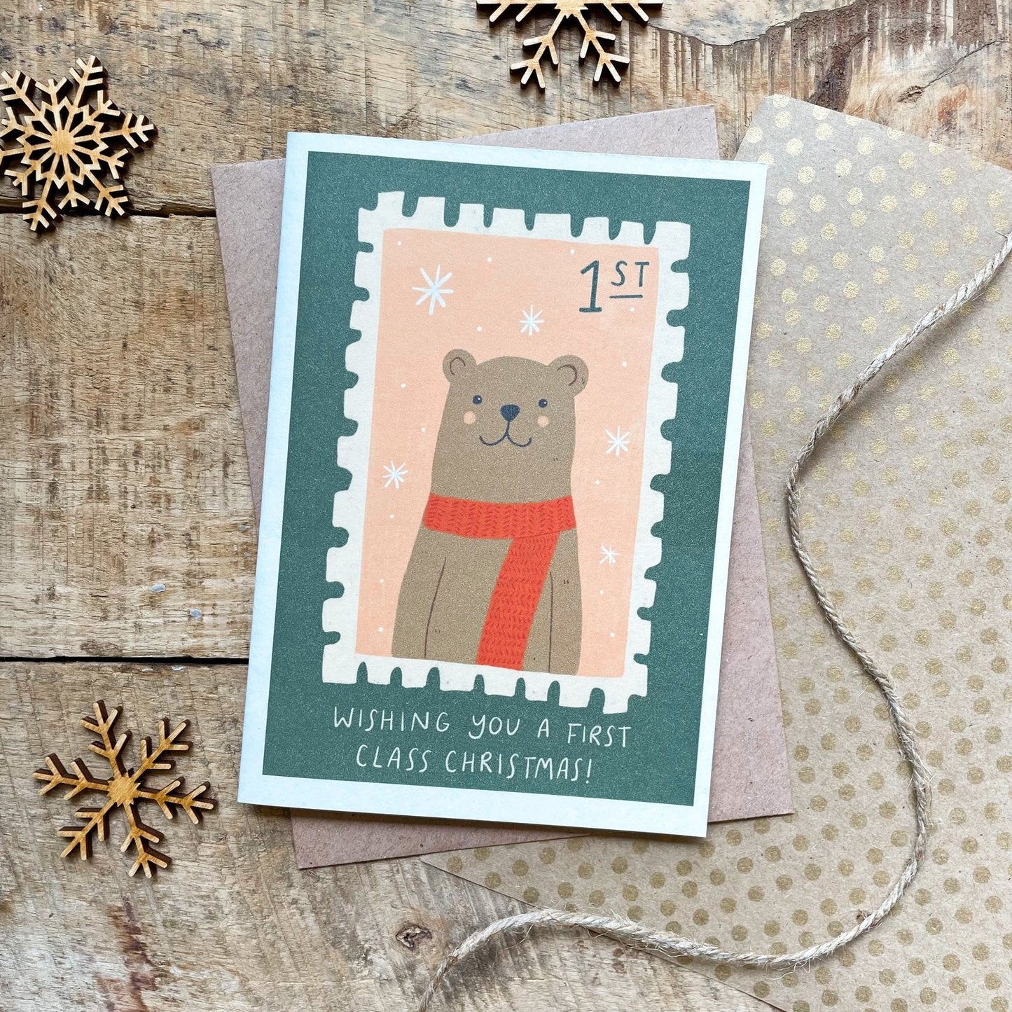 'First Class Christmas' Recycled Coffee Cup Christmas Card