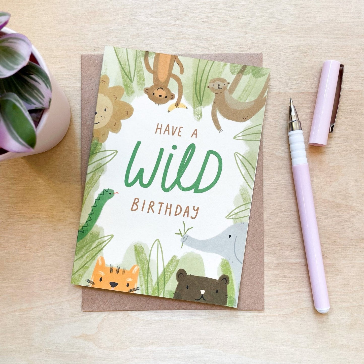 'Wild Safari Birthday' Recycled Coffee Cup Card