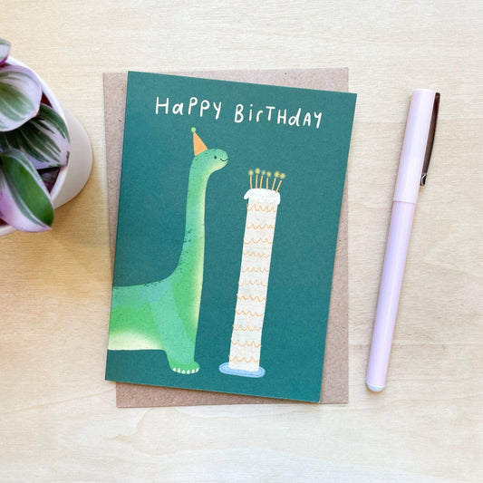 'Happy Birthday Dino' Recycled Coffee Cup Card