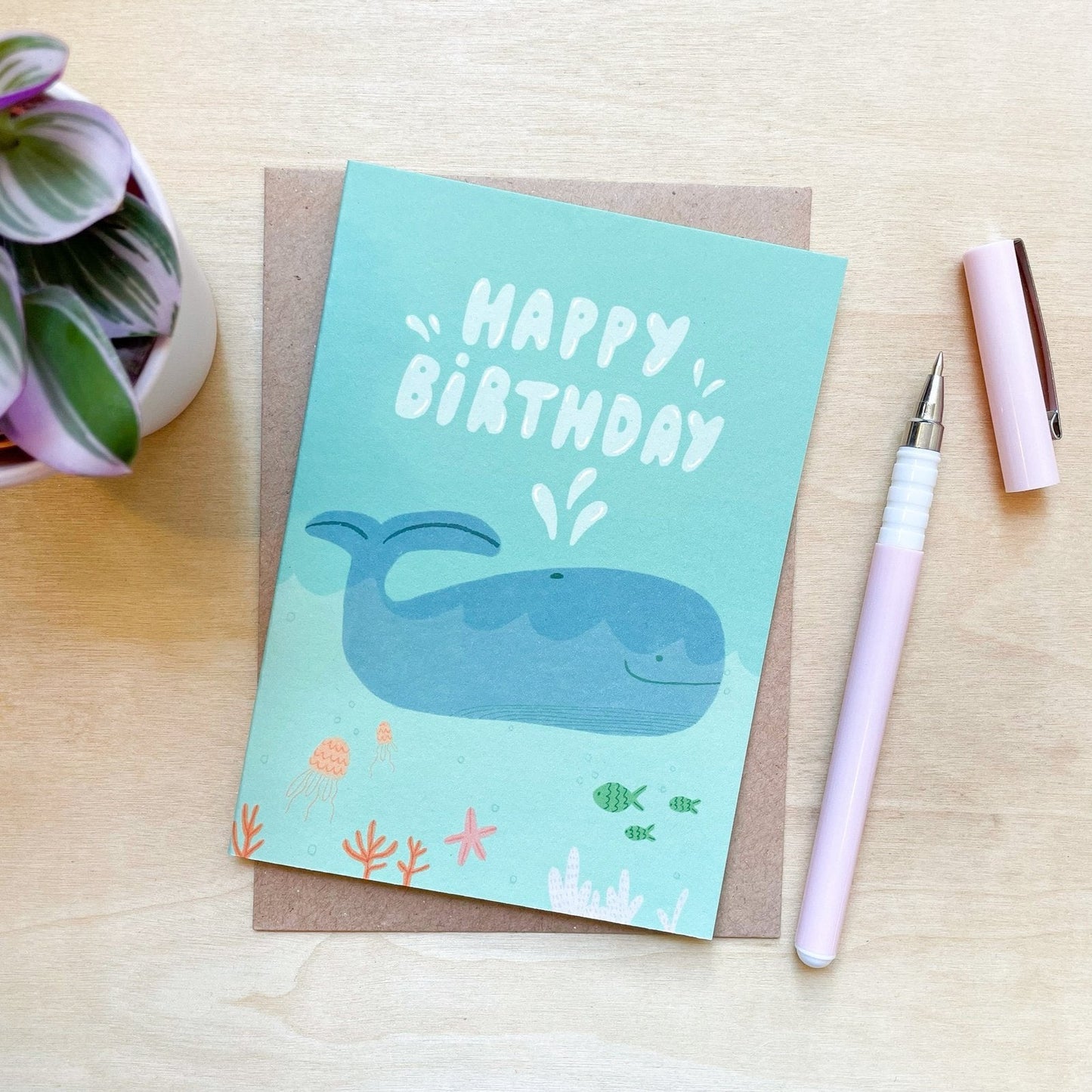 'Happy Birthday Whale' Recycled Coffee Cup Card