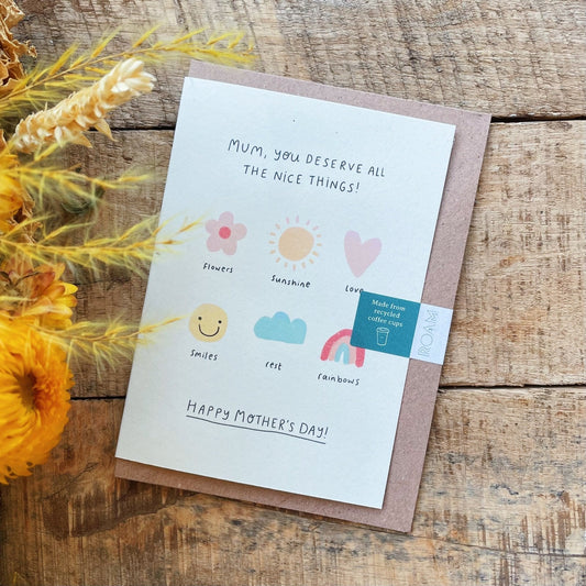 'All The Nice Things' Recycled Coffee Cup Mother's Day Card