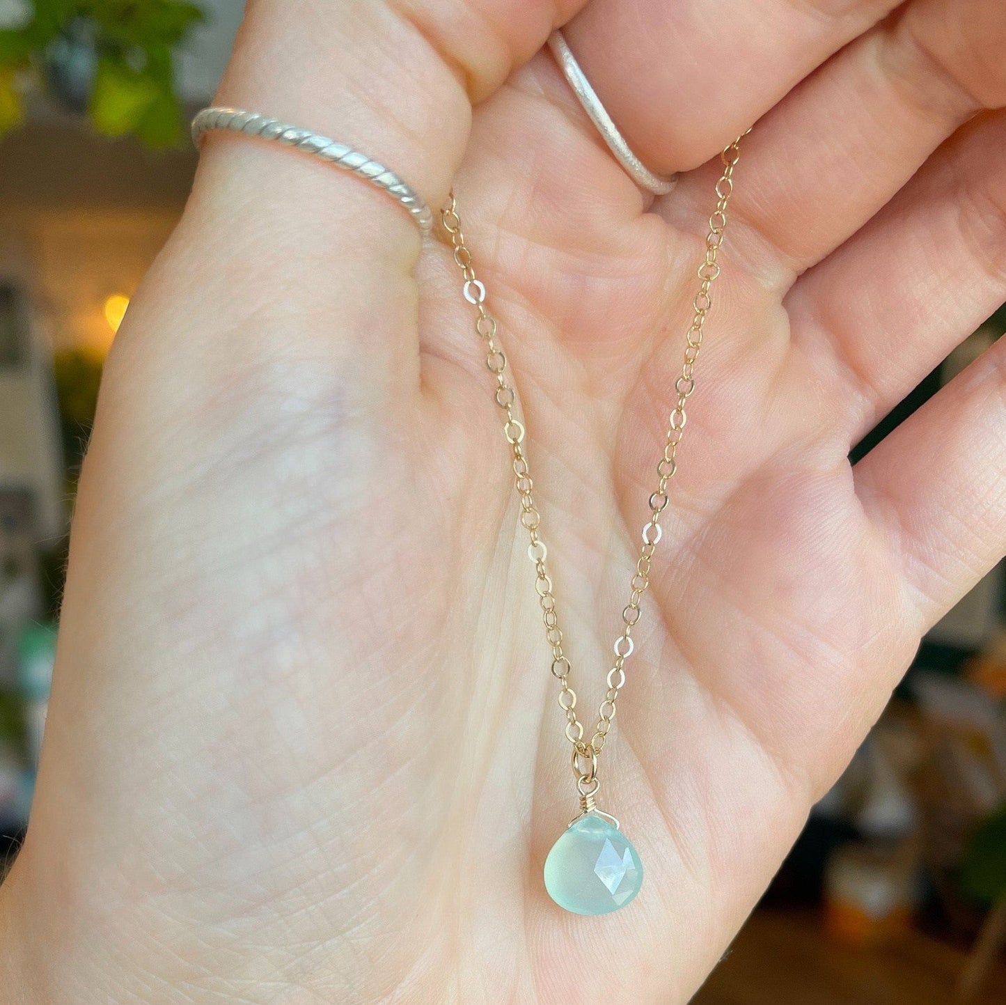 Wanderlust Life Fine Gold Chain Necklace - Sea Glass Chalcedony