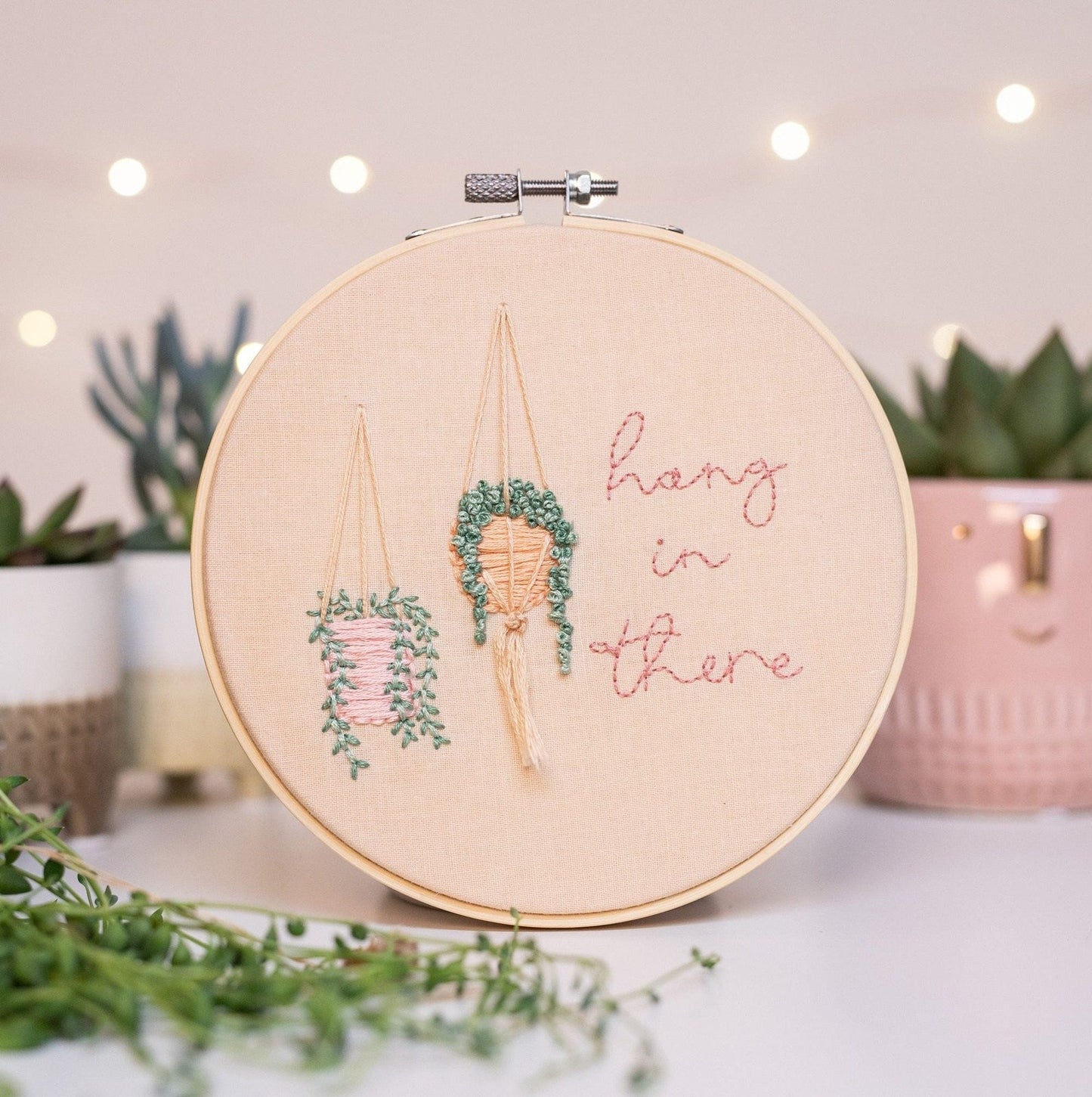'Hang in There' Embroidery Hoop